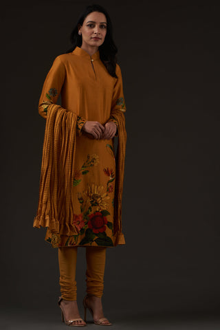 Balance By Rohit Bal-Mustard Printed Straight Kurta Set-INDIASPOPUP.COM