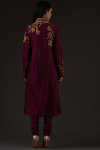 Balance By Rohit Bal-Plum Embroidered Straight Kurta Set-INDIASPOPUP.COM