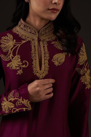 Balance By Rohit Bal-Plum Embroidered Straight Kurta Set-INDIASPOPUP.COM