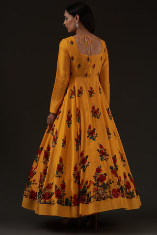 Balance By Rohit Bal-Mango Yellow Printed Anarkali Set-INDIASPOPUP.COM