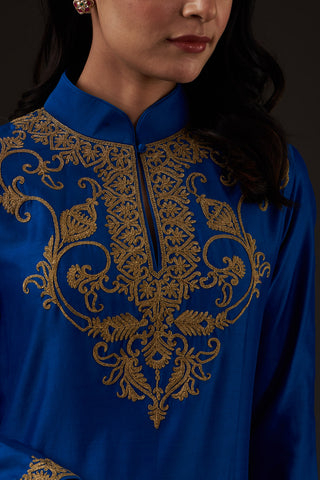 Balance By Rohit Bal-Cobalt Blue Embroidered Straight Kurta Set-INDIASPOPUP.COM