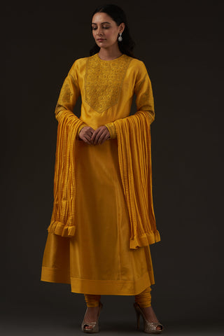 Balance By Rohit Bal-Mango Yellow Embroidered Kalidar Kurta Set-INDIASPOPUP.COM