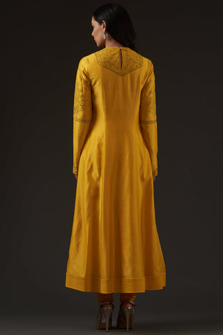 Balance By Rohit Bal-Mango Yellow Embroidered Kalidar Kurta Set-INDIASPOPUP.COM