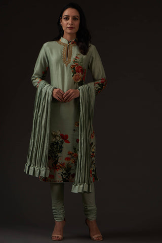 Balance By Rohit Bal-Sage Green Printed Embroidered Straight Kurta Set-INDIASPOPUP.COM