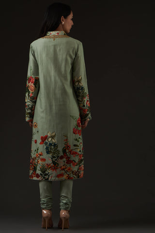 Balance By Rohit Bal-Sage Green Printed Embroidered Straight Kurta Set-INDIASPOPUP.COM