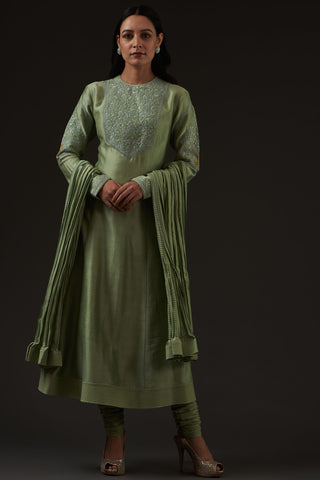 Balance By Rohit Bal-Sage Green Embroidered Kalidar Kurta Set-INDIASPOPUP.COM