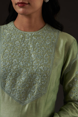 Balance By Rohit Bal-Sage Green Embroidered Kalidar Kurta Set-INDIASPOPUP.COM