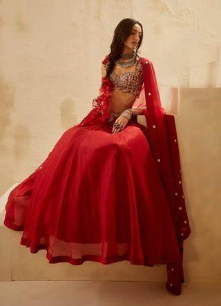 Bhumika Sharma-Red Ambi Jaal Lehenga Set-INDIASPOPUP.COM