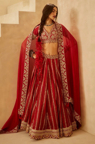Bhumika Sharma-Red Nukta Bridal Lehenga Set-INDIASPOPUP.COM