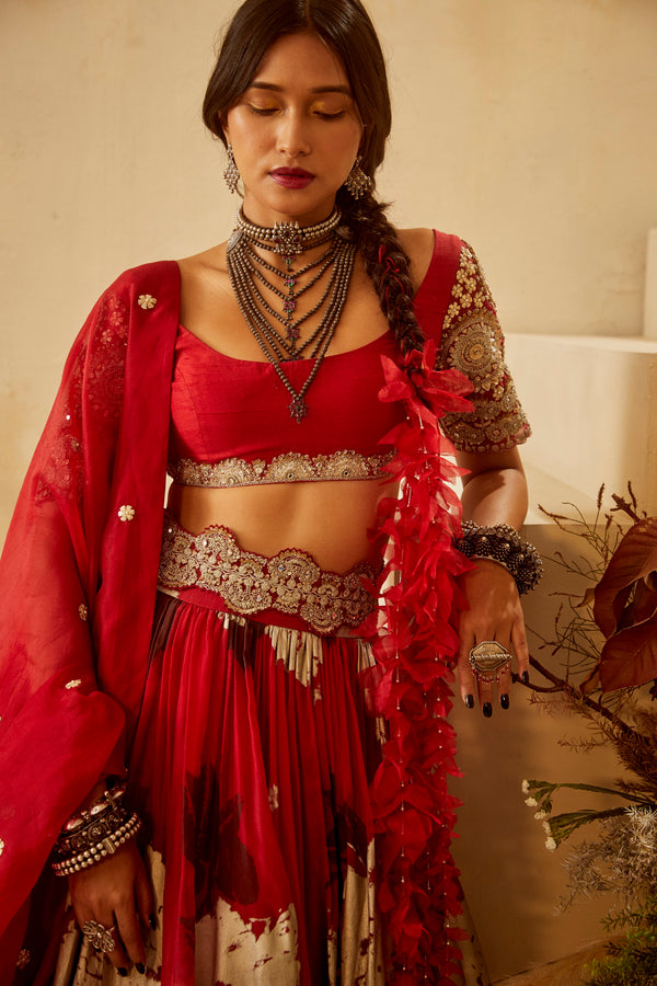Bhumika Sharma-Red Dahlia Organza Lehenga Set-INDIASPOPUP.COM