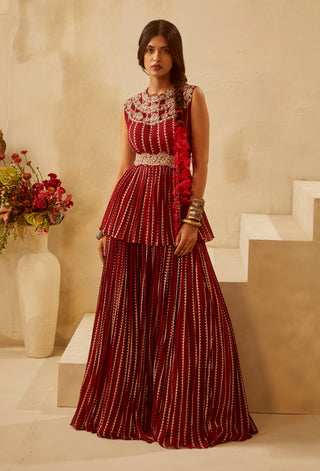 Bhumika Sharma-Red Nukta Peplum & Skirt-INDIASPOPUP.COM