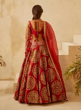 Bhumika Sharma-Red Circle Bridal Lehenga Set-INDIASPOPUP.COM