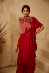 Bhumika Sharma-Red Bow Blouse Ruffle Saree Set-INDIASPOPUP.COM