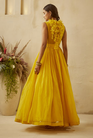 Bhumika Sharma-Yellow Embroidered Jacket Anarkali-INDIASPOPUP.COM