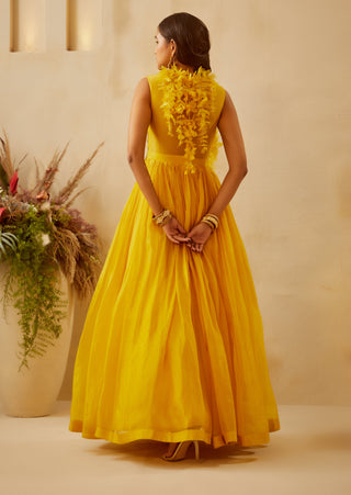 Bhumika Sharma-Yellow Embroidered Jacket Anarkali-INDIASPOPUP.COM