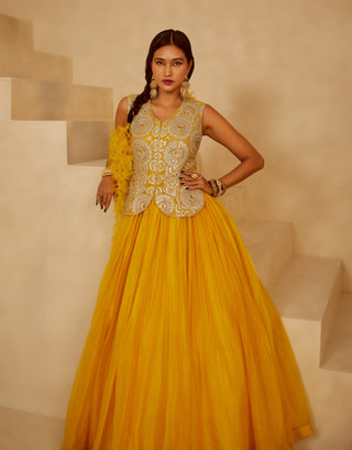 Bhumika Sharma-Yellow Embroidered Jacket Anarkali-INDIASPOPUP.COM