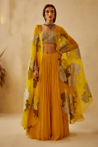 Bhumika Sharma-Yellow Dahlia Skirt Set-INDIASPOPUP.COM