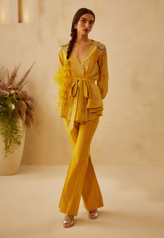 Bhumika Sharma-Yellow Printed Top With Pants-INDIASPOPUP.COM