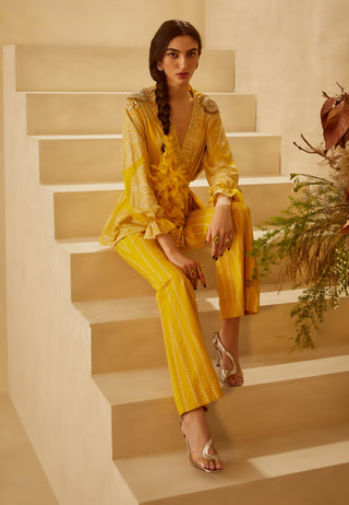 Bhumika Sharma-Yellow Printed Top With Pants-INDIASPOPUP.COM