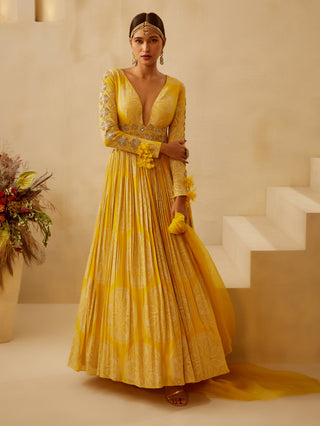Bhumika Sharma-Yellow Belted Anarkali-INDIASPOPUP.COM