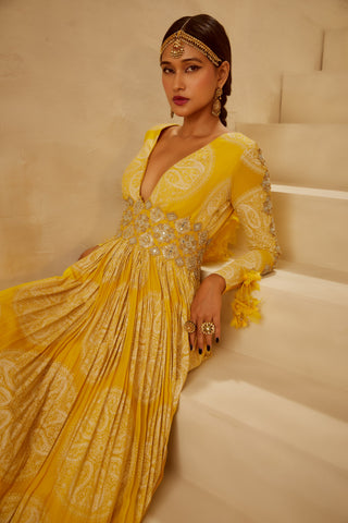 Bhumika Sharma-Yellow Belted Anarkali-INDIASPOPUP.COM