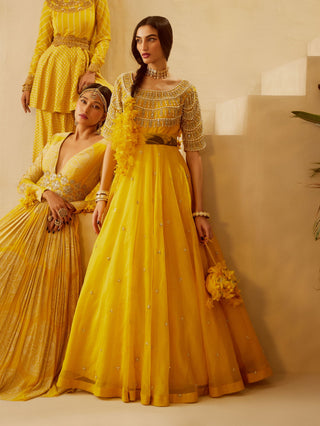 Bhumika Sharma-Yellow Organza Anarkali-INDIASPOPUP.COM