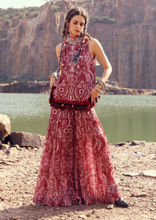 Bhumika Sharma-Red Geo Floral Top With Sharara-INDIASPOPUP.COM