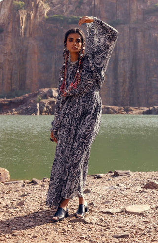 Bhumika Sharma-Black Geo Floral Kaftan Dress-INDIASPOPUP.COM
