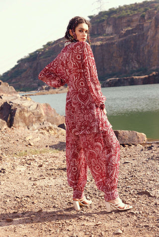 Bhumika Sharma-Red Geo Floral Shirt And Harem Pants-INDIASPOPUP.COM