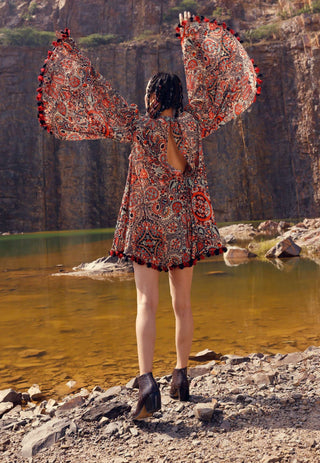 Bhumika Sharma-Red Armenian Garden Cape Dress-INDIASPOPUP.COM