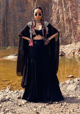 Bhumika Sharma-Black Embroidered Cape And Sharara Set-INDIASPOPUP.COM