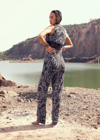 Bhumika Sharma-Black Geo Floral Corset Jumpsuit-INDIASPOPUP.COM