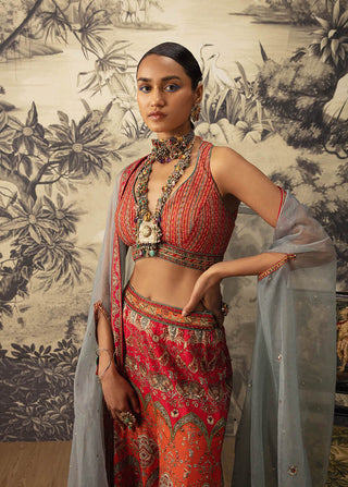 Kalista-Pink Orange Embroidered Sharara Set-INDIASPOPUP.COM