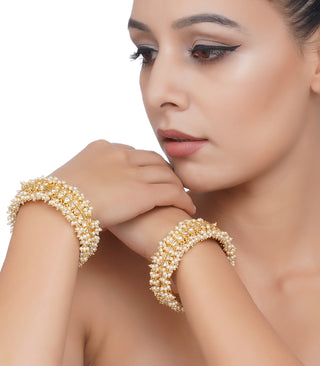 Preeti Mohan-Gold Plated Two Line Kundan Bangles-INDIASPOPUP.COM