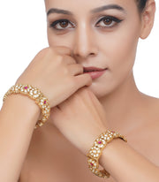 Preeti Mohan-Gold Plated Red Kundan Bangles-INDIASPOPUP.COM