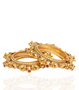 Preeti Mohan-Gold Plated Red Temple Bangles-INDIASPOPUP.COM