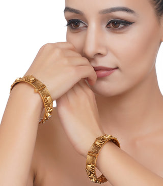 Preeti Mohan-Gold Plated Red & Green Lotus Bangles-INDIASPOPUP.COM