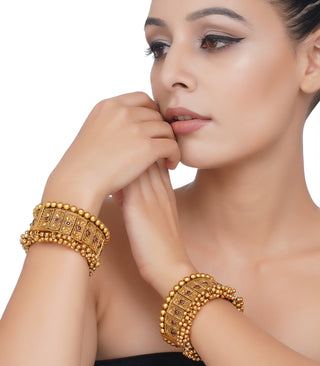 Preeti Mohan-Gold Plated Red Temple Bangles-INDIASPOPUP.COM