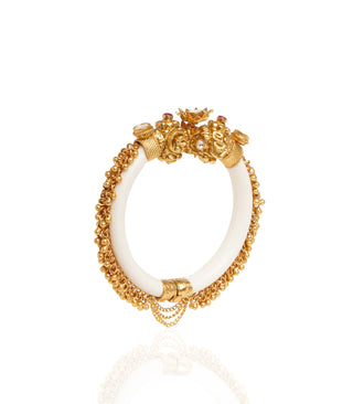 Preeti Mohan-Gold Plated Red Temple Bangle With Small Ghungroos-INDIASPOPUP.COM