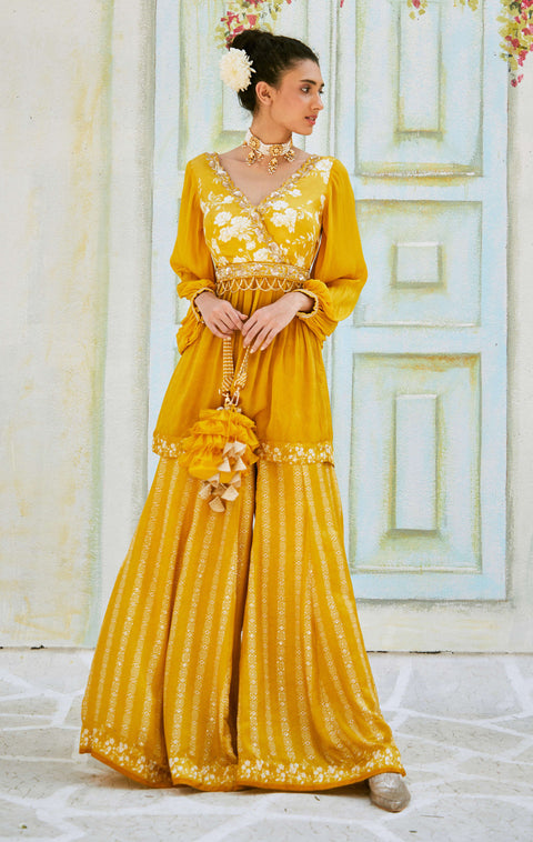 Basil Leaf-Yellow Printed Sharara Set-INDIASPOPUP.COM