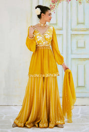 Basil Leaf-Yellow Printed Sharara Set-INDIASPOPUP.COM