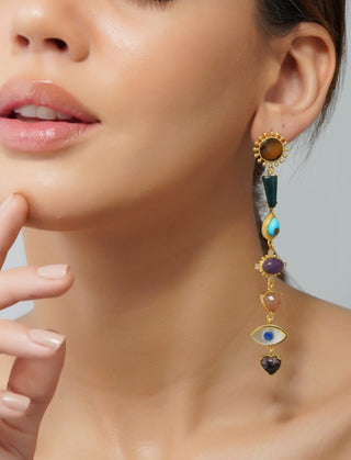 Zariin-Gold Plated Multi Stone Healing Dangler Earrings-INDIASPOPUP.COM