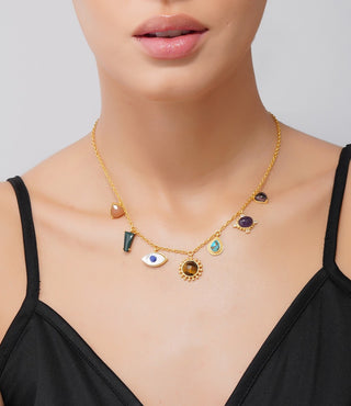 Zariin-Multi Stone Healing Pendant Necklace-INDIASPOPUP.COM