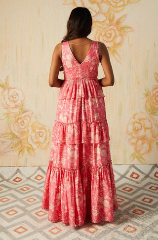 Basil Leaf-Pink Layered Embellished Gown-INDIASPOPUP.COM