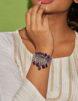 House Of Doro-Purple Stone And Off-White Beaded Bracelet-INDIASPOPUP.COM