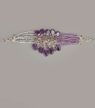 House Of Doro-Purple Stone And Off-White Beaded Bracelet-INDIASPOPUP.COM