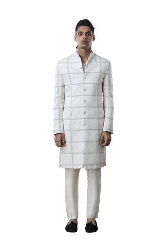Kunal Rawal-Vanilla Broad Check Knotted Jacket-INDIASPOPUP.COM
