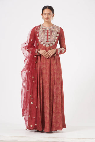 Bhumika Sharma-Red Chinar Embroidered Anarkali Set-INDIASPOPUP.COM