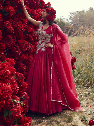 Bhumika Sharma-Fuschia Embroidered Angrakha Anarkali Set-INDIASPOPUP.COM