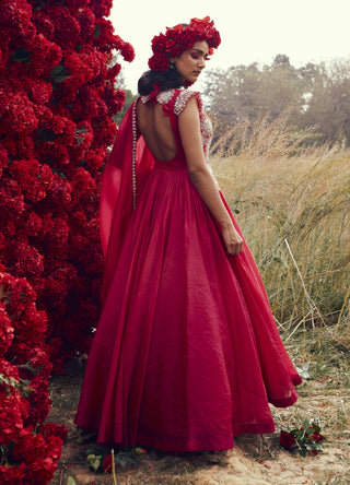 Bhumika Sharma-Fuschia Embroidered Angrakha Anarkali Set-INDIASPOPUP.COM